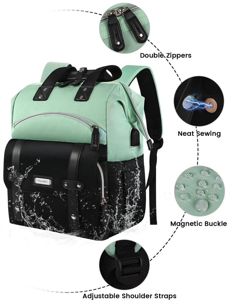 FALANKO Laptop Backpack for Women College Work Teacher backpack for 15.6 Inch laptop with USB Charging Port Travel Anti Theft Laptops Backpack RFID Anti Theft  Shoulder Purse Bags Green Black - Image 5